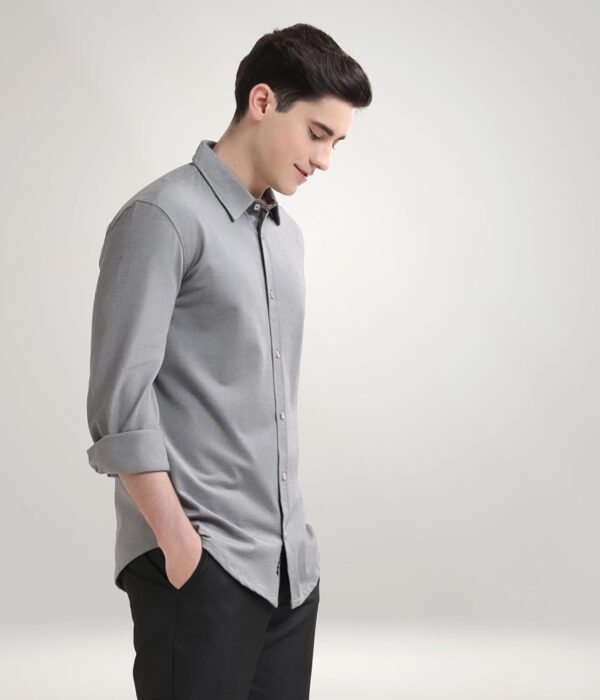 TURMS Water Repellent Men's Knitted Shirt | Anti Stain Anti Odor Cotton Blend | Solid Casual Full Sleeves - Image 3