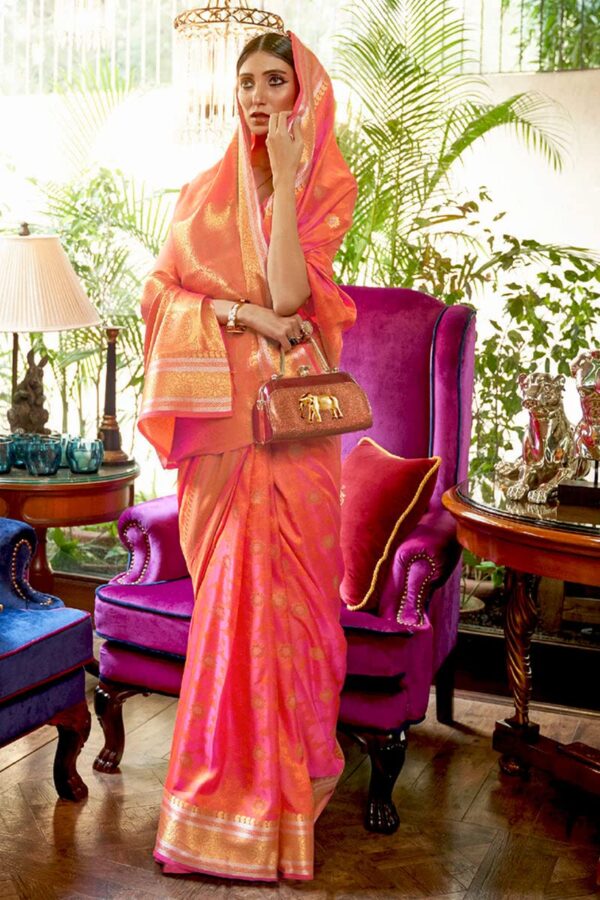 SWORNOF Womens Kanjivaram Silk Saree with Zari Woven Saree With Blouse Piece - Image 4