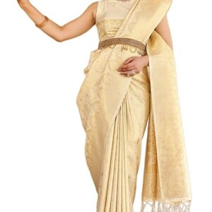 SWORNOF Womens Kanjivaram Silk Saree with Zari Woven Saree With Blouse Piece