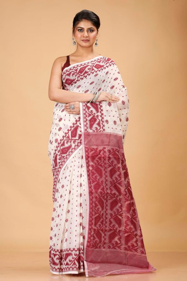 OISHANI SAREE GHOR Women's Traditional Bengal Cotton Silk Soft Jamdani Saree - Beautiful design and Quality - Without Blouse Piece - Image 2
