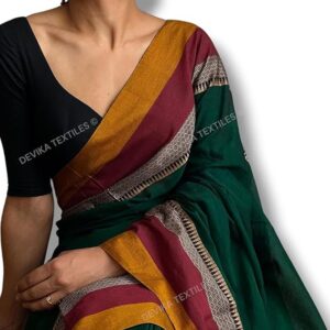 DEVIKA TEXTILES AVANI Border Narayanpeth Pure Handloom Cotton Sarees with Running Blouse Piece For Womens
