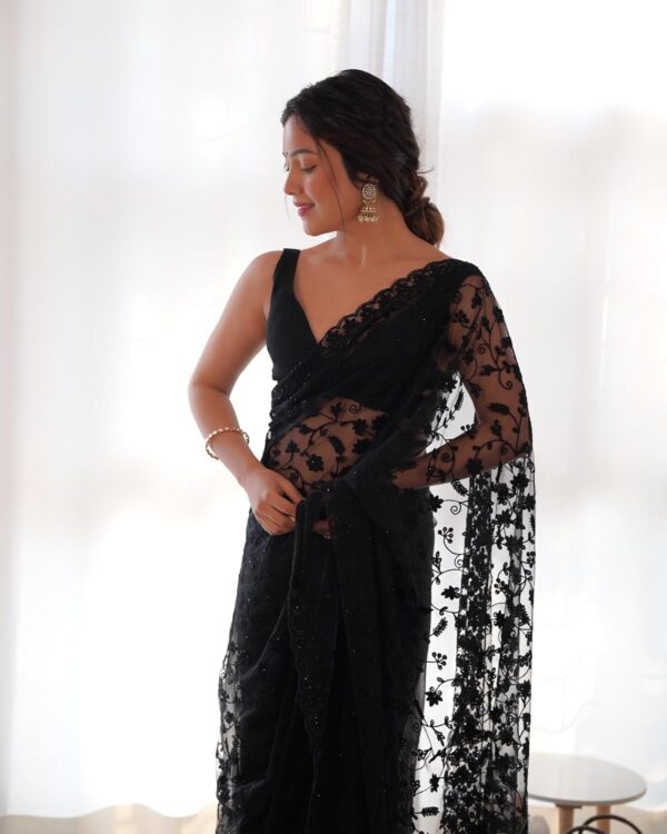 MUNIR Women's Heavy Butterfly Net Beautiful Ethnic Saree With Unstiched Blouse Piece For Festival And Function - M-Maharani - Image 4