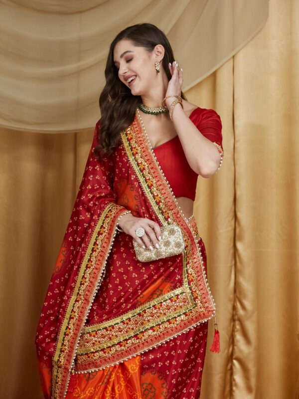 arriva fab Women's Soft Pure Chiffon With Colourful Embroidery Heavy Lace Saree With Unstitched Blouse - Image 4
