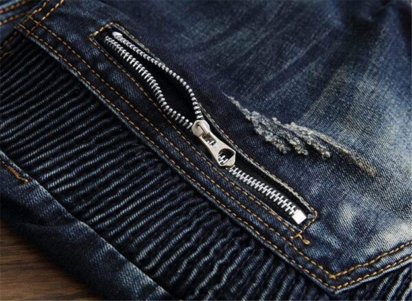AITITIA Men's Biker Zipper Deco Washed Straight Fit Jeans - Image 6