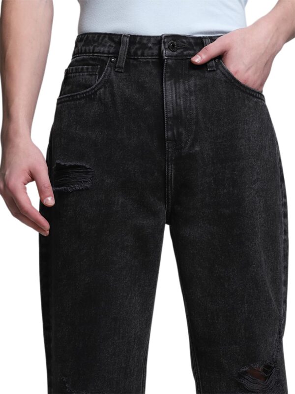 JACK & JONES Men High Rise Wide Leg Mildly Distressed Cotton Jeans - Image 4