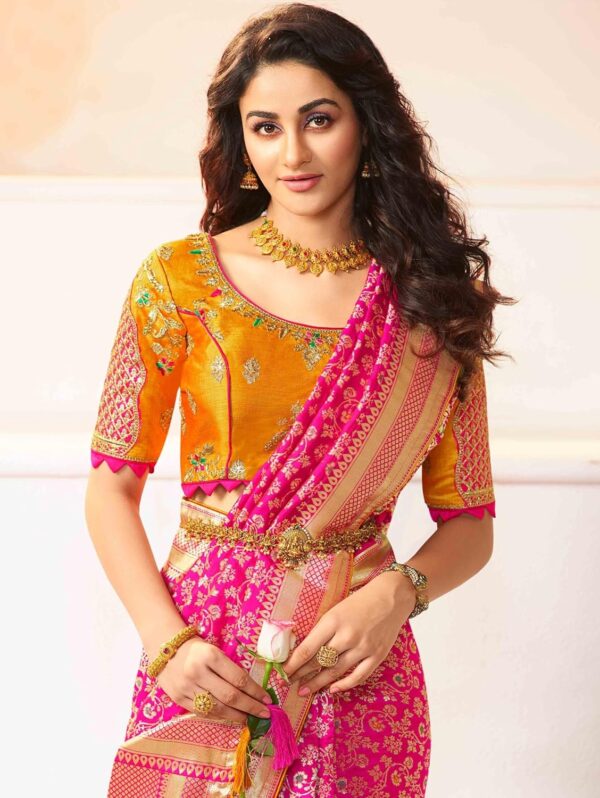 Monjolika Fashion Women's Patola pallu Banarasi tissue silk saree Comes with Unstitched Blouse piece - Image 3