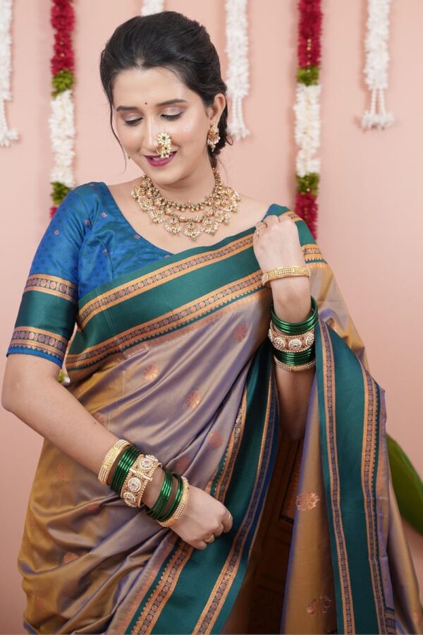 SGF11 Women's Kanjivaram Pure Soft Silk Saree With Unstitched Blouse Piece - Image 5