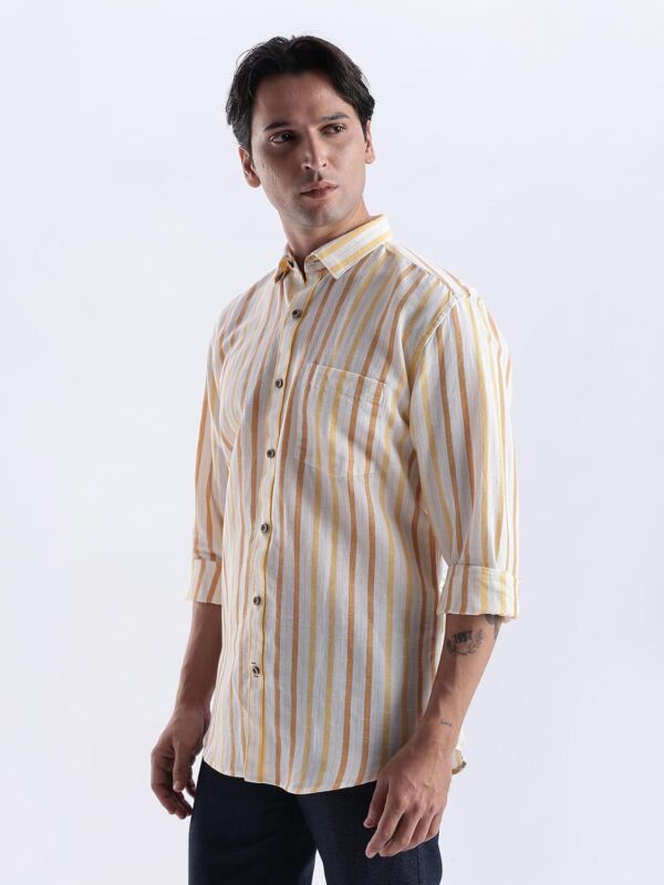 TURMS Water Repellent Men's Striped Shirt | Anti Stain Anti Odor | Concealed Button Down Collar Full Sleeves Kansas Linen Casual and Formal Wear - Image 2