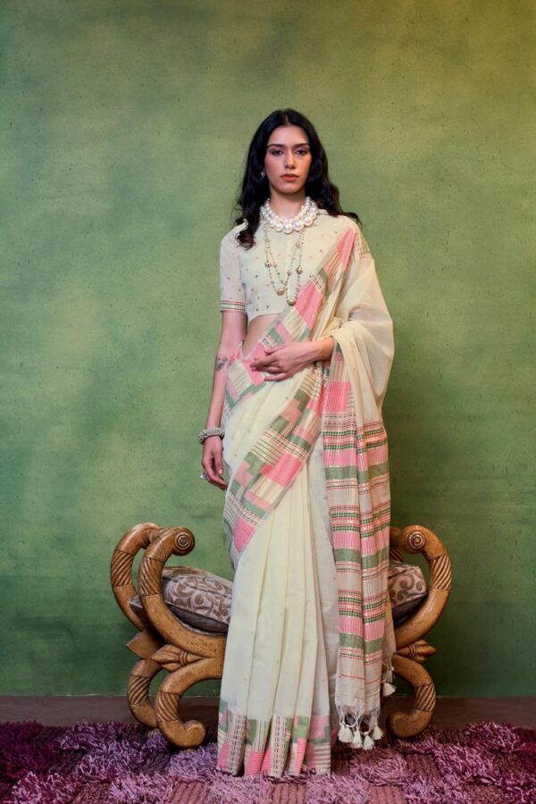 SGF11 Women's Kanjivaram Soft Cotton Linen Silk Saree With Unstitched Blouse Piece - Image 2
