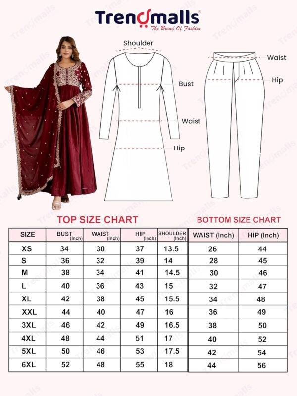 TRENDMALLS Women's Silk Blend Embroidery Anarkali Kurta Pant Set with Dupatta - Image 6