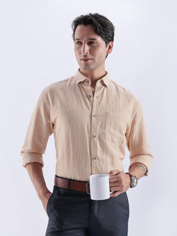TURMS Water Repellent Men's Striped Shirt | Anti Stain Anti Odor | Concealed Button Down Collar Full Sleeves Kansas Linen Casual and Formal Wear - Image 6
