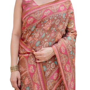 ALMAARI FASHION Handloom Cotton Floral Printed Saree with Tassels on Edges & Attached Blouse Piece | 5.5 Meter Saree + 0.8 Meter Blouse