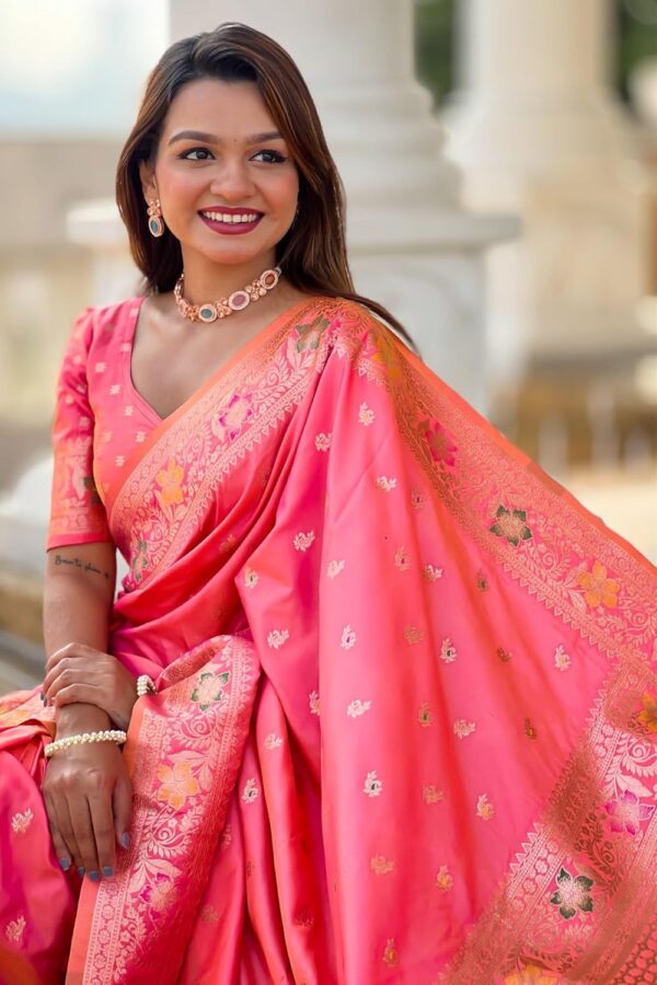 SGF11 Women's Kanjivaram Pure Soft Silk Saree With Unstitched Blouse Piece - Image 5