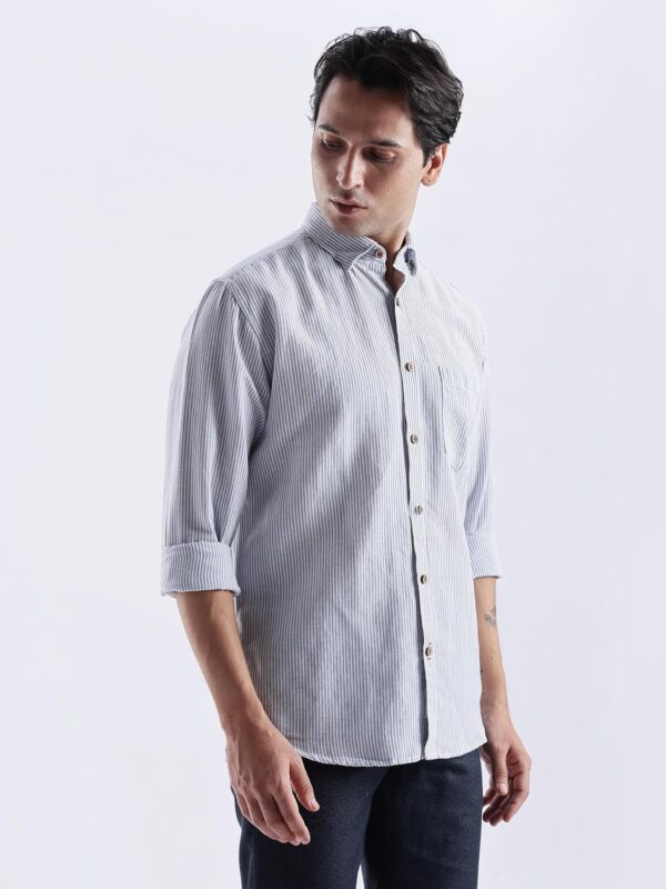 TURMS Water Repellent Men's Striped Shirt | Anti Stain Anti Odor | Concealed Button Down Collar Full Sleeves Kansas Linen Casual and Formal Wear - Image 4