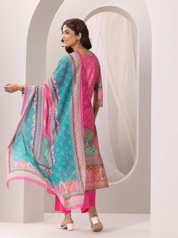 Libas Womens Printed Cotton Straight Kurta With Trousers and Dupatta - Image 6