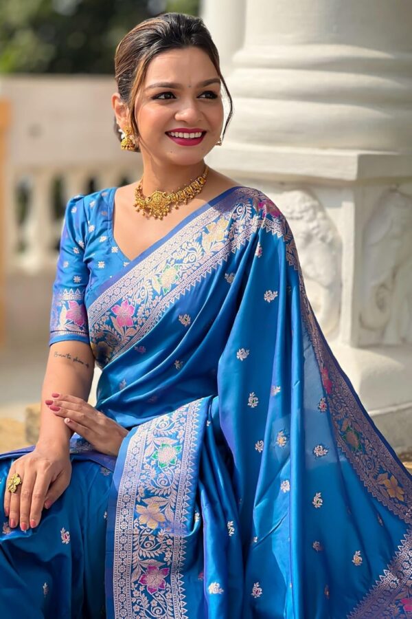 SGF11 Women's Kanjivaram Pure Soft Silk Saree With Unstitched Blouse Piece - Image 5