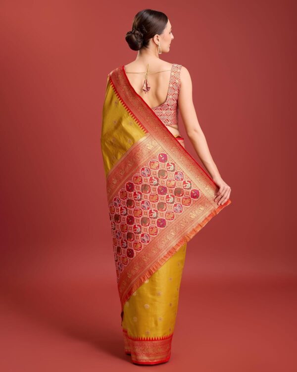Monjolika Fashion Women's Patola pallu Banarasi tissue silk saree Comes with Unstitched Blouse piece - Image 5