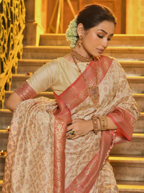 Astita Banarasi Silk Saree with Golden Zari Floral Weaving | Soft Lightweight Traditional Saree for Women | Perfect for Festive Occasions, Gifting & Celebrations - Image 4