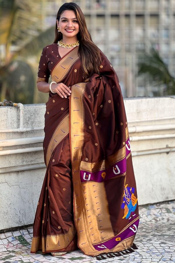SGF11 Women's Kanjivaram Paithani Silk Saree With Unstitched Blouse Piece - Image 2