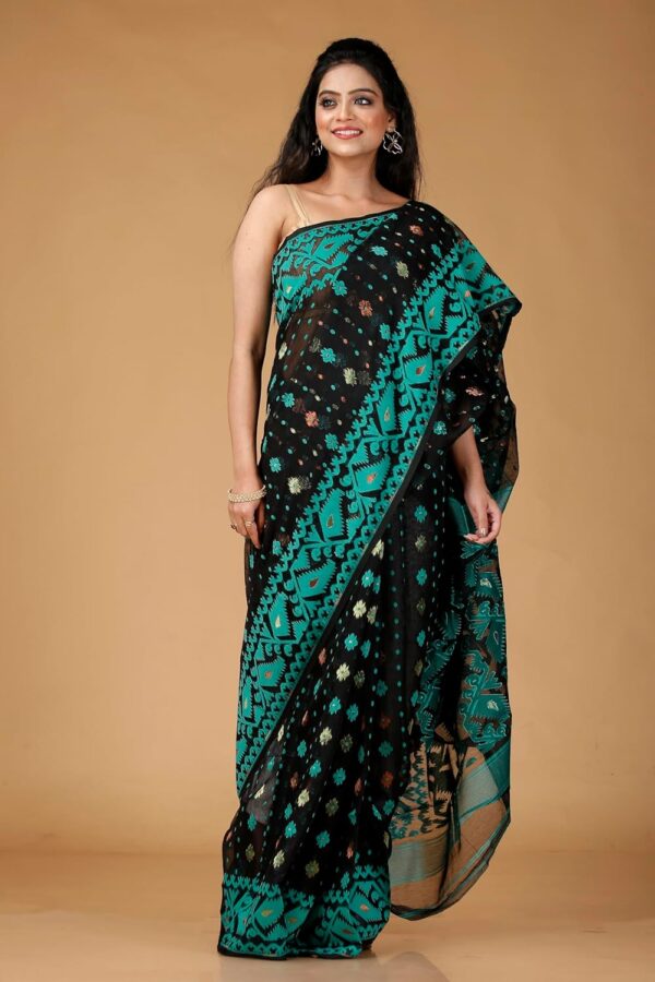 OISHANI SAREE GHOR Women's Traditional Bengal Cotton Silk Soft Jamdani Saree - Beautiful design and Quality - Without Blouse Piece - Image 2