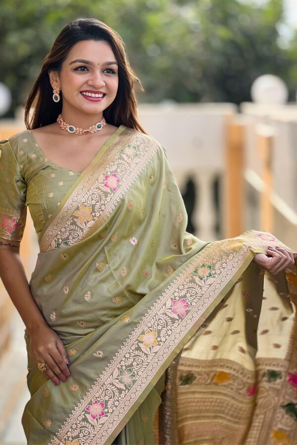SGF11 Women's Kanjivaram Pure Soft Silk Saree With Unstitched Blouse Piece - Image 3