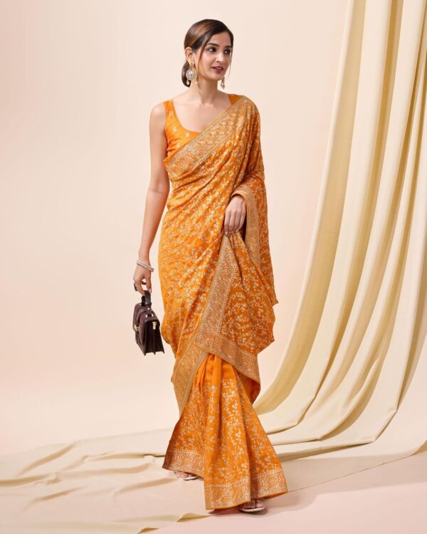 TRENDMALLS Women's Vichitra Silk Embroidery, Siroski Stone Work Saree with Unstitch Blouse Piece - Image 3