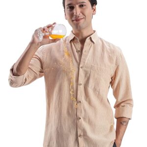 TURMS Water Repellent Men's Striped Shirt | Anti Stain Anti Odor | Concealed Button Down Collar Full Sleeves Kansas Linen Casual and Formal Wear