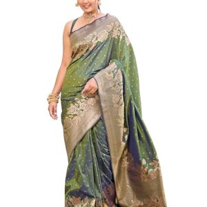 MANOHARI Women's Trendy Banarasi Woven Saree with Heavy Jacquard Work, Elegant Design, Silk Saree with Maching Lace Border Unstitched Blouse Piece for Weddings & Festive Occasions