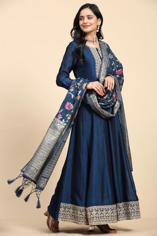 TRENDMALLS Women's Vichitra Silk Anarkali Suit Set with Jacquard Dupatta for Women Kurta Set for Women - Image 4