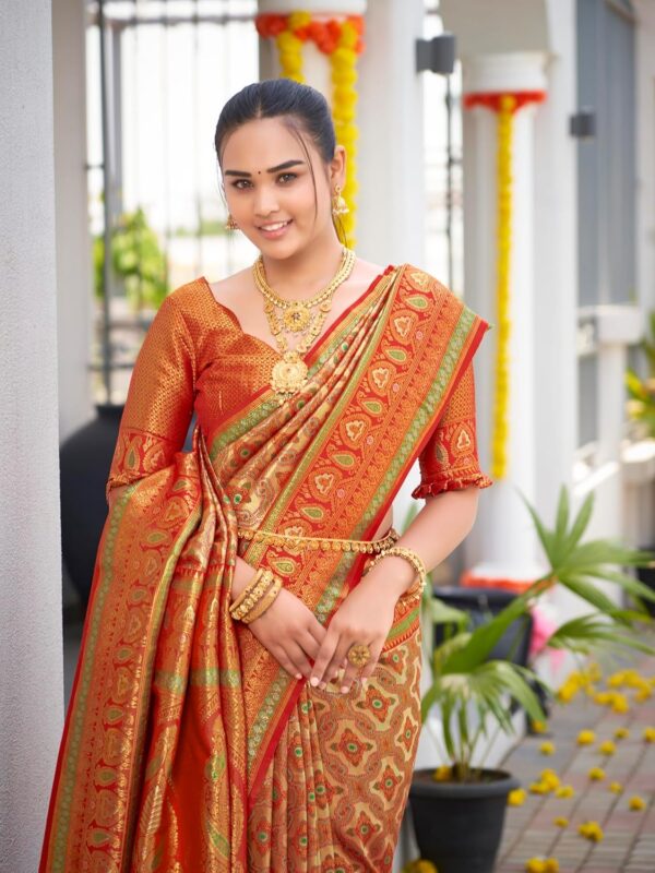 MANOHARI Women's Trendy Banarasi Woven Saree with Heavy Jacquard Work, Elegant Design, Silk Saree with Maching Lace Border Unstitched Blouse Piece for Weddings & Festive Occasions - Image 6