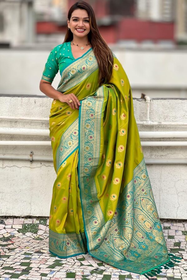 SGF11 Women's Kanjivaram Pure Soft Silk Saree With Unstitched Blouse Piece - Image 2