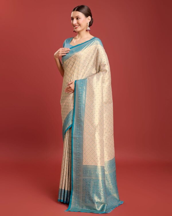Monjolika Fashion Women's Kanjivaram Silk Mesmerizing Saree for Every Celebrations Comes With Unstitched Blouse Piece - Image 2