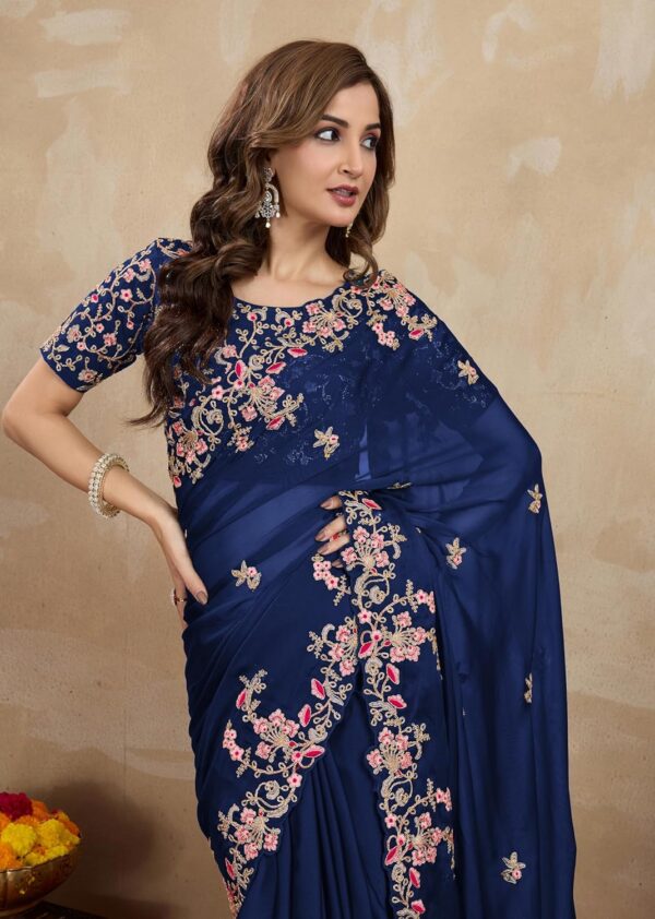 TRENDMALLS Women's Rangoli Silk Embroidery Saree with Unstitch Blouse Piece Saree for Women - Image 3