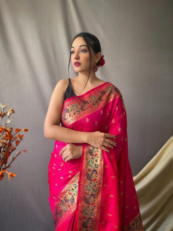 SGF11 Women's Paithani Soft Lichi Silk Kanjivaram Sarees With Blouse Piece - Image 3