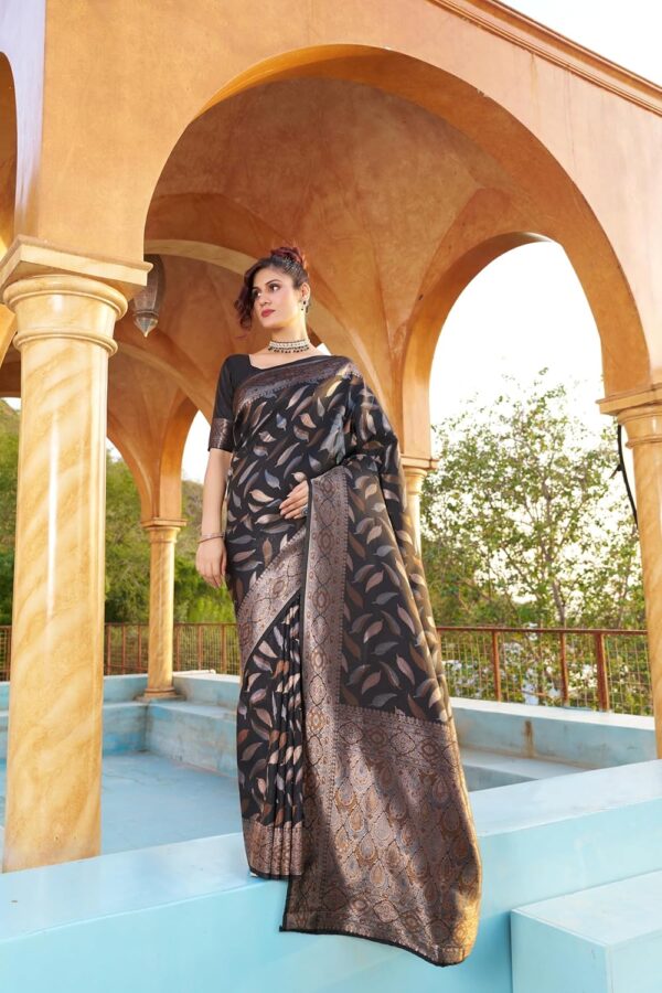 SWORNOF Women's kanjivaram banarasi silk saree for festival Wedding silk with rich pallu Design sarees for women with Unstitched blouse piece - Image 3