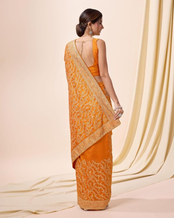 TRENDMALLS Women's Vichitra Silk Embroidery, Siroski Stone Work Saree with Unstitch Blouse Piece - Image 2