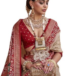 SAREE MALL Woven Design Zari Work Pure Patola Silk Saree for Women With Unstitched Blouse Piece
