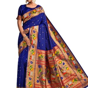 EthnicJunction Women's Pure Silk Paithani Woven Saree With Blouse Piece
