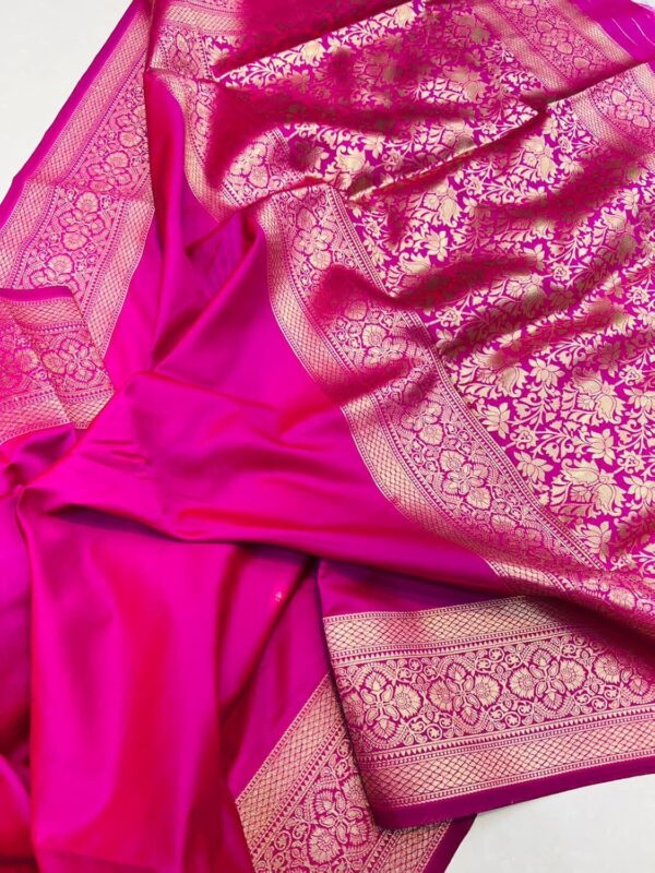AMIRAT Women's Banarasi silk plain saree With Golden Zari Woven Border With Blouse Piece - Image 5
