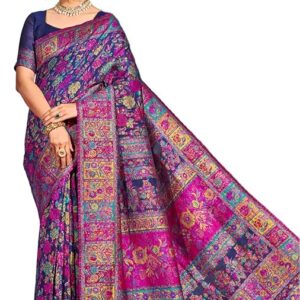 SWORNOF Women's kanjivaram banarasi silk saree for Patola festival Wedding silk with rich pallu Design sarees for women with blouse piece