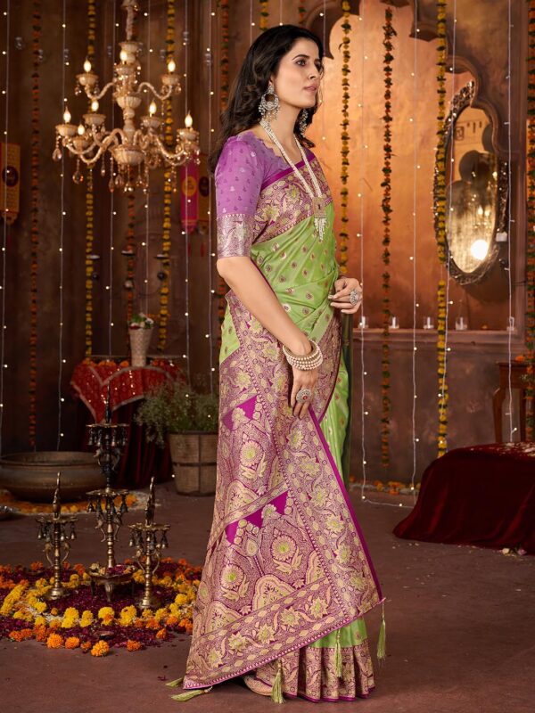 Mehrang Women's Pure Kanjivaram Silk Saree Banarasi Silk Wedding Sarees for Women with Blouse Piece - Image 4