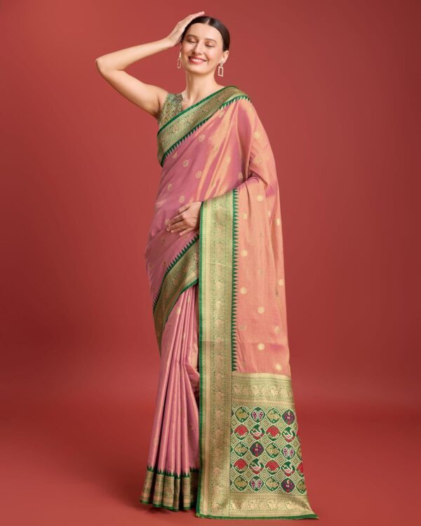 Monjolika Fashion Women's Patola pallu Banarasi tissue silk saree Comes with Unstitched Blouse piece - Image 4