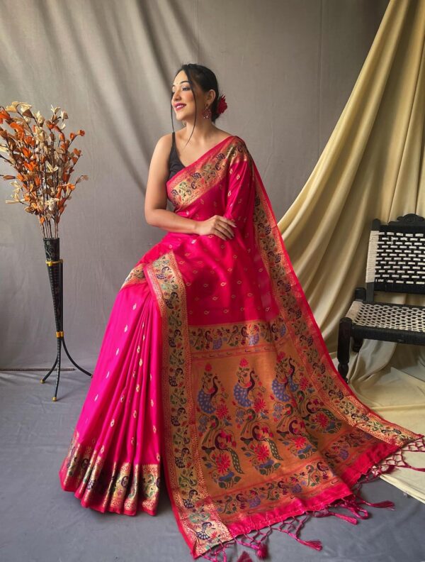 SGF11 Women's Paithani Soft Lichi Silk Kanjivaram Sarees With Blouse Piece - Image 4