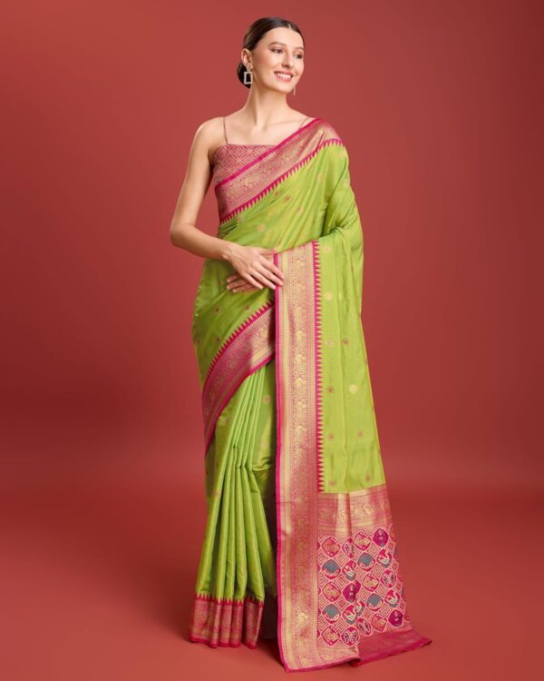 Monjolika Fashion Women's Patola pallu Banarasi tissue silk saree Comes with Unstitched Blouse piece - Image 3