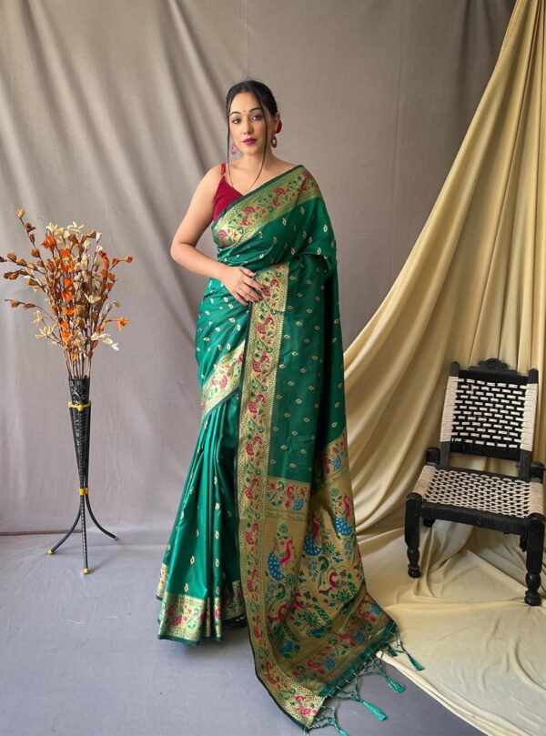 SGF11 Women's Paithani Soft Lichi Silk Kanjivaram Sarees With Blouse Piece - Image 2
