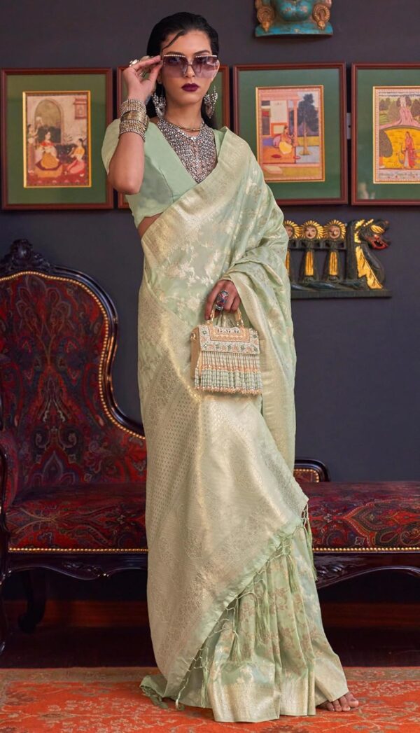 SWORNOF Women's kanjivaram banarasi silk saree for Patola festival Wedding silk with rich pallu Design sarees for women with blouse piece - Image 2