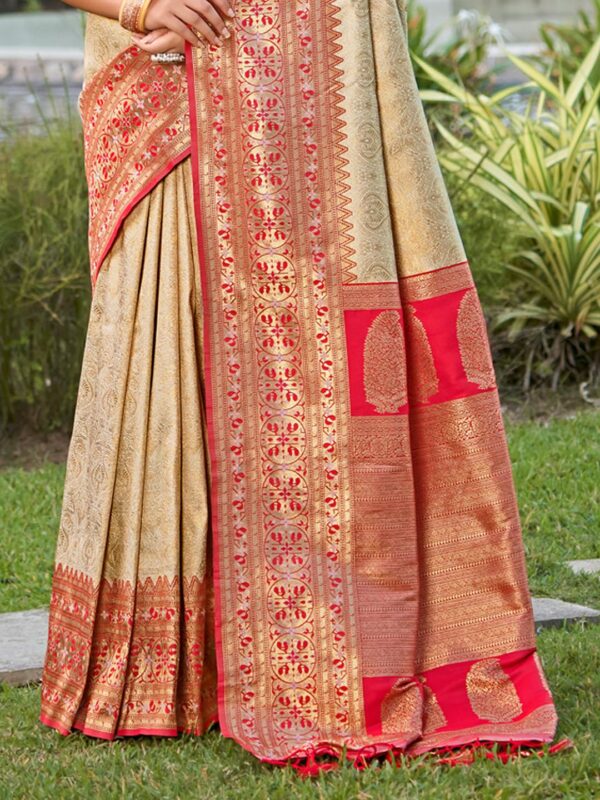 Astita Banarasi Silk Saree with Golden Zari Floral Weaving | Soft Lightweight Traditional Saree for Women | Perfect for Festive Occasions, Gifting & Celebrations - Image 4