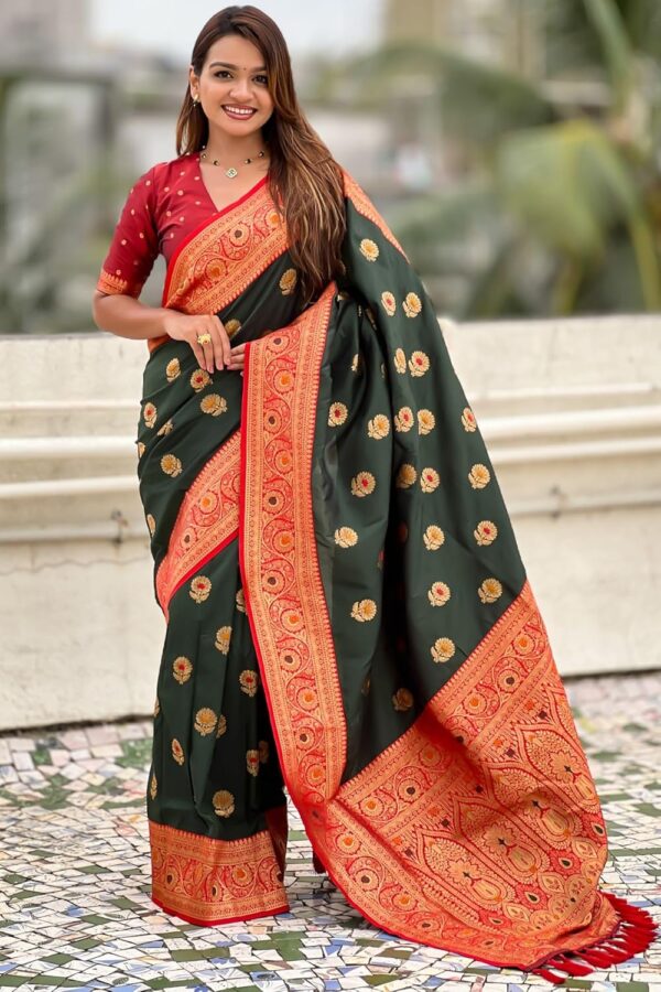SGF11 Women's Kanjivaram Pure Soft Silk Saree With Unstitched Blouse Piece - Image 2
