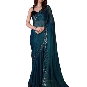 TRENDMALLS Women's Chiffon Embroidered Sequence Border Saree with Blouse Piece