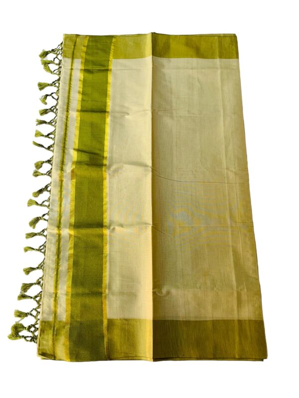 ALLUVY Womens Tissue Kuthampully Kerala Kasavu Saree Tssue | Traditional South Indian Saree | Onam Saree - Ekm-664 (Light Green) - Image 4